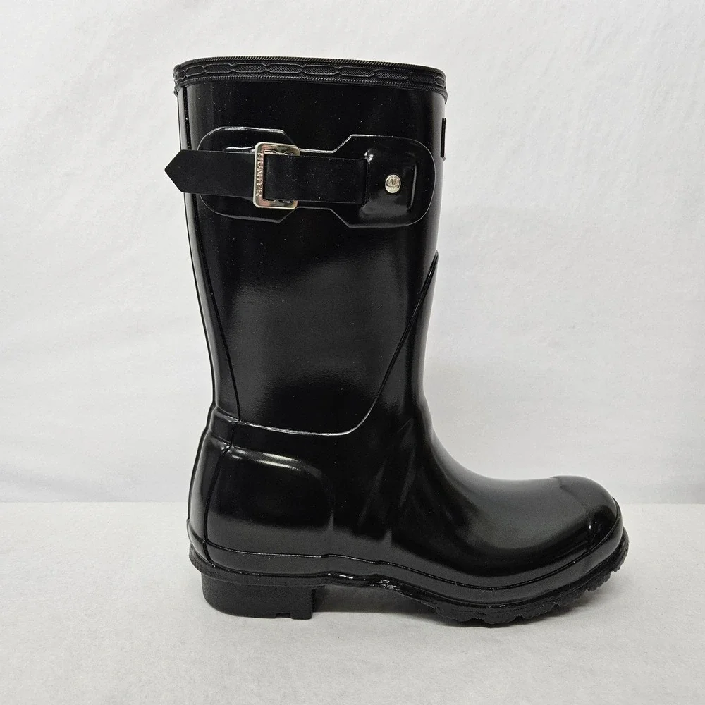 Hunter Original Short Gloss Rain‎ Boots WFS1000RGL Black Women's Size 8